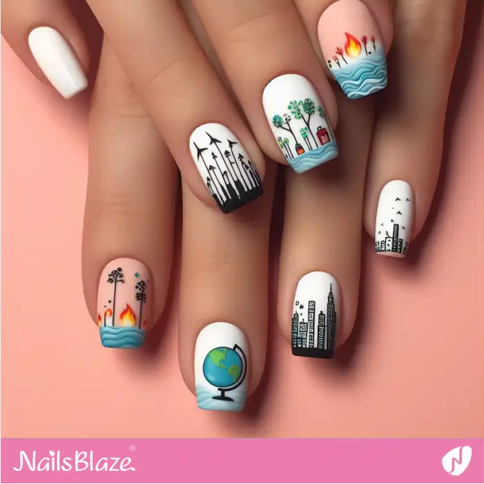 Simple Nail Design for Global Warming | Climate Crisis Nails - NB2692